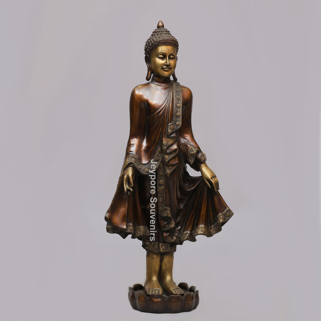 Handcrafted Large Brass Standing Buddha Statue