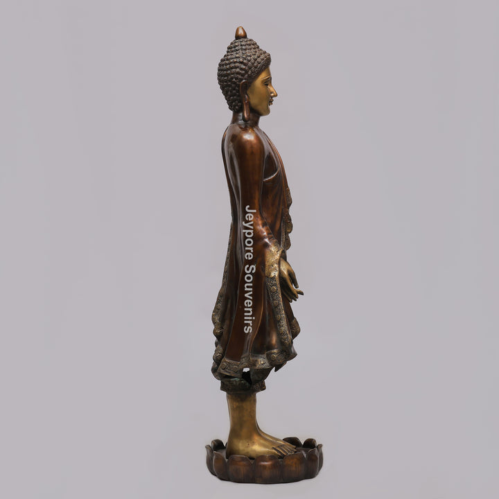 Handcrafted Large Brass Standing Buddha Statue