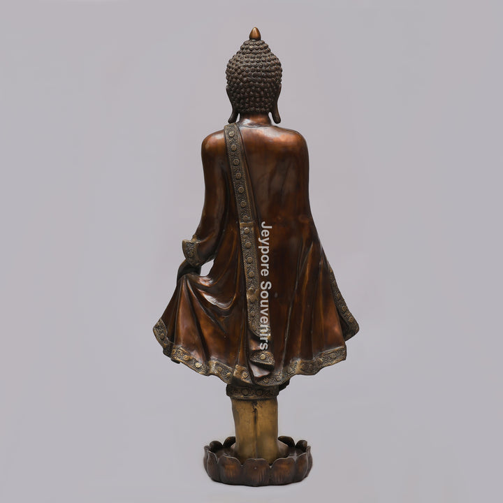 Handcrafted Large Brass Standing Buddha Statue