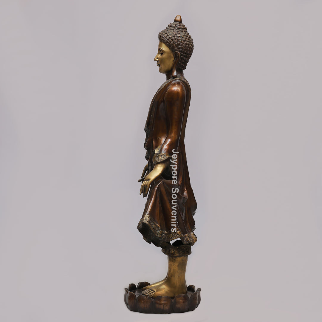 Handcrafted Large Brass Standing Buddha Statue