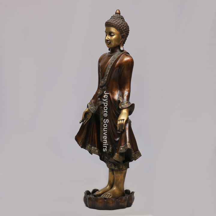 Handcrafted Large Brass Standing Buddha Statue