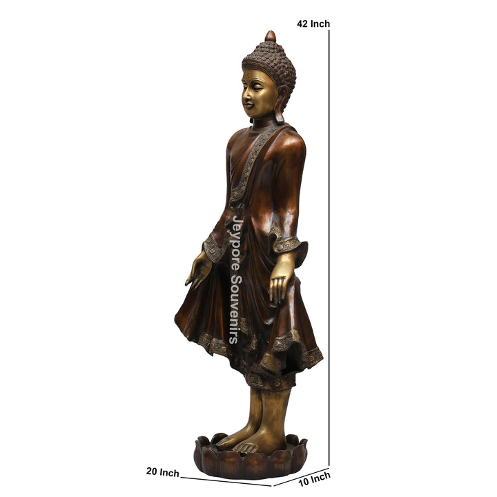 Handcrafted Large Brass Standing Buddha Statue