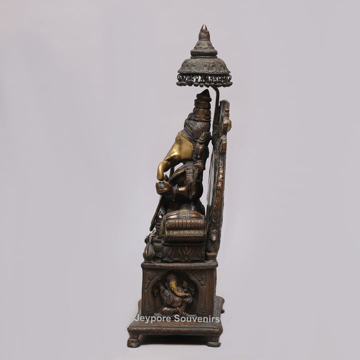 Lord Ganesha Brass Statue with Ornate Canopy &amp; Gaja Lakshmi Pedestal