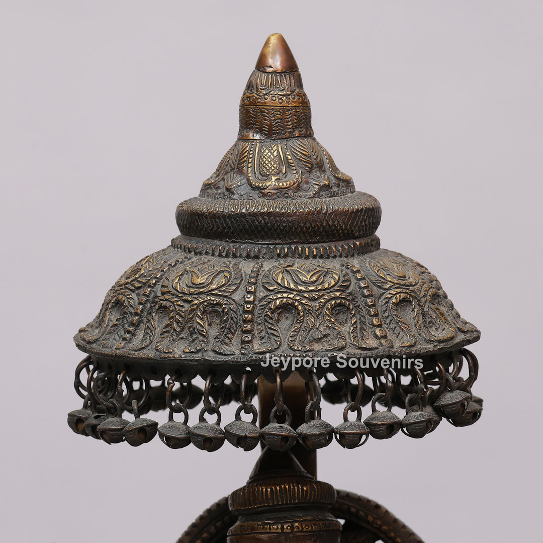 Lord Ganesha Brass Statue with Ornate Canopy &amp; Gaja Lakshmi Pedestal