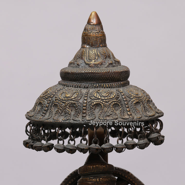 Lord Ganesha Brass Statue with Ornate Canopy &amp; Gaja Lakshmi Pedestal