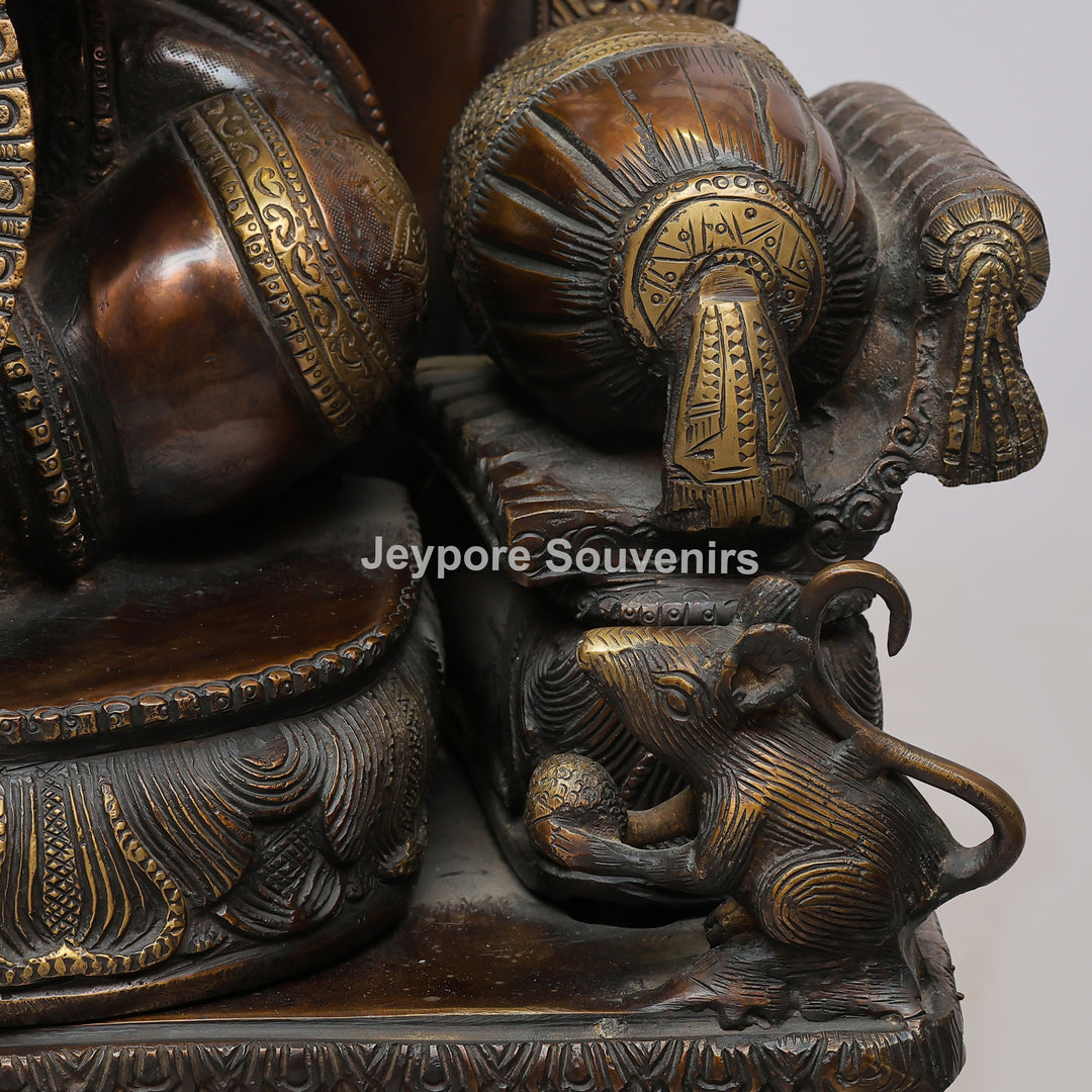 Lord Ganesha Brass Statue with Ornate Canopy &amp; Gaja Lakshmi Pedestal