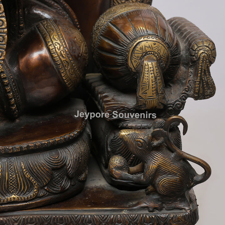 Lord Ganesha Brass Statue with Ornate Canopy &amp; Gaja Lakshmi Pedestal