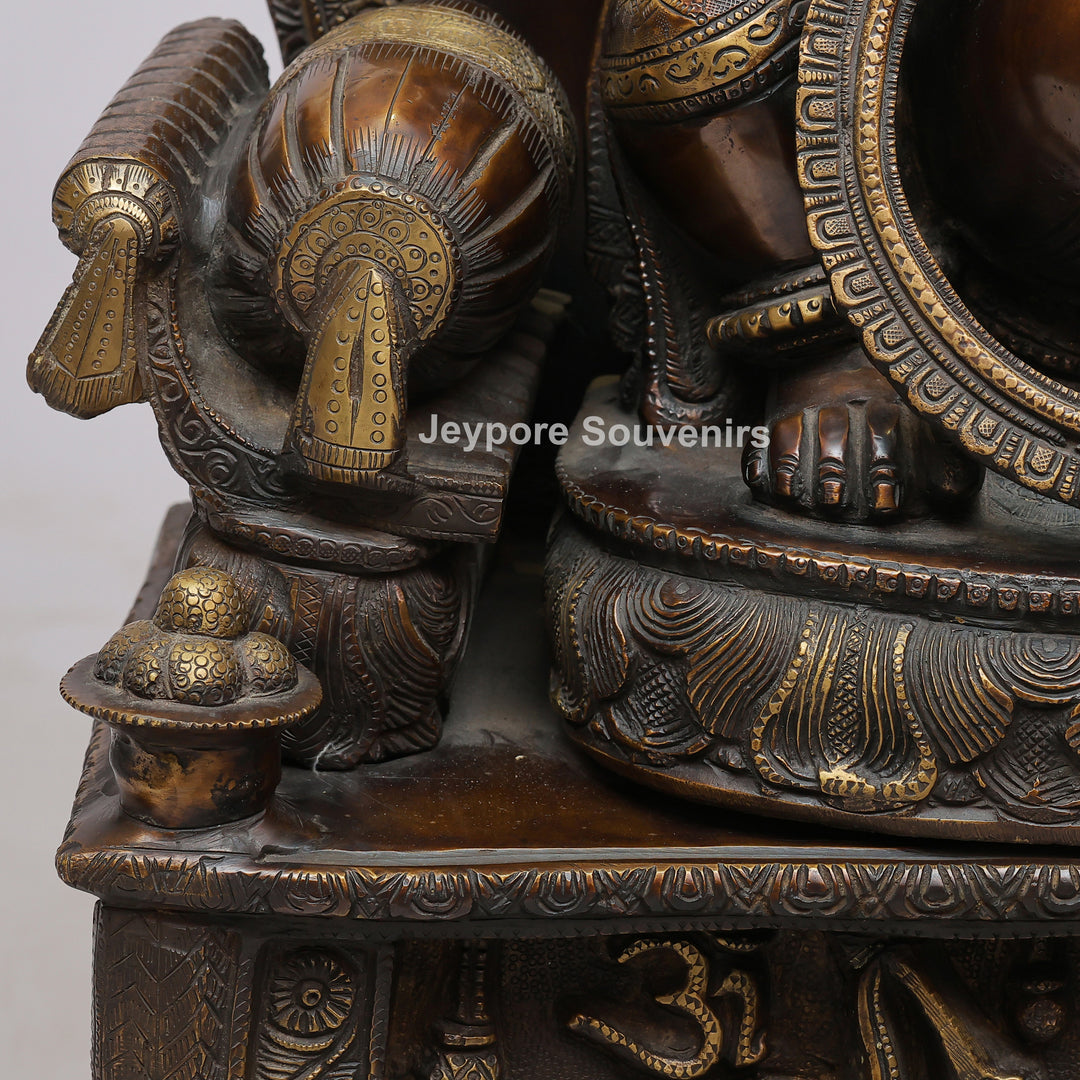 Lord Ganesha Brass Statue with Ornate Canopy &amp; Gaja Lakshmi Pedestal