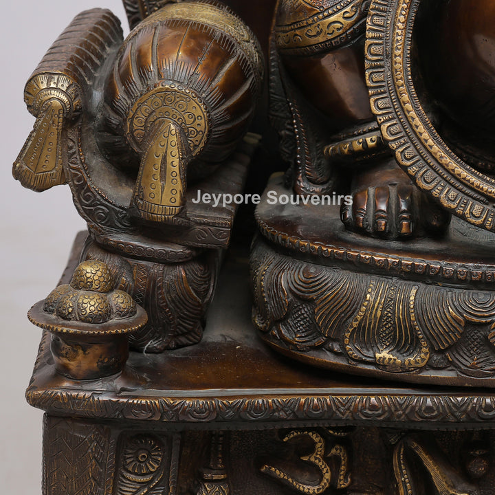 Lord Ganesha Brass Statue with Ornate Canopy &amp; Gaja Lakshmi Pedestal