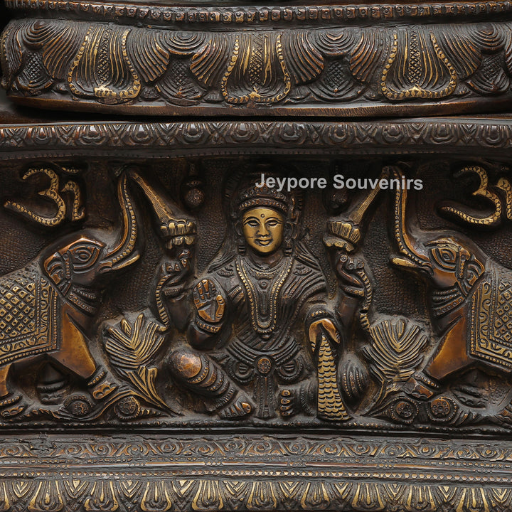 Lord Ganesha Brass Statue with Ornate Canopy &amp; Gaja Lakshmi Pedestal