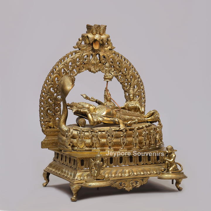 Handcrafted Anantashayana Vishnu On Sheshnag with Royal Arch Sculpture