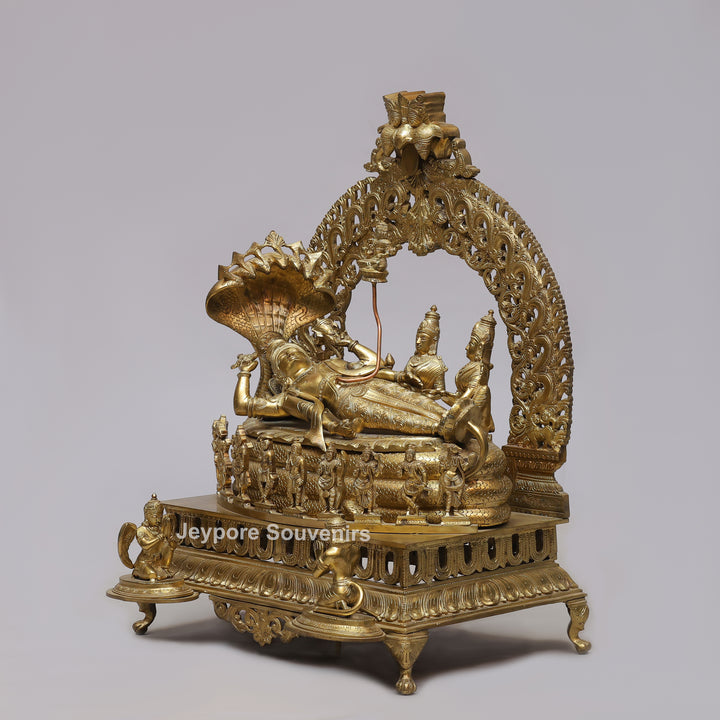 Handcrafted Anantashayana Vishnu On Sheshnag with Royal Arch Sculpture