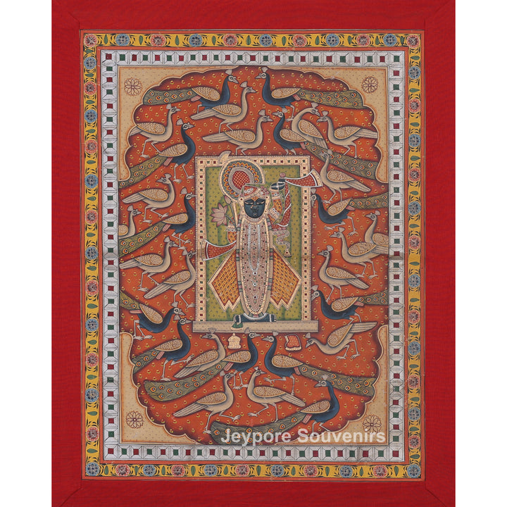 Shrinathji Surrounded by Peacocks - Pichwai Painting
