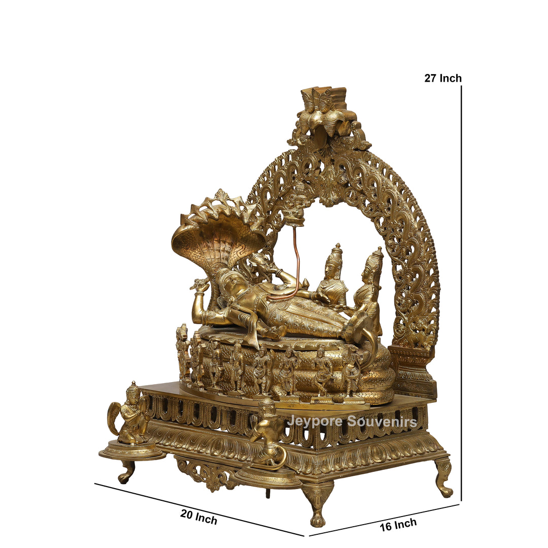 Handcrafted Anantashayana Vishnu On Sheshnag with Royal Arch Sculpture