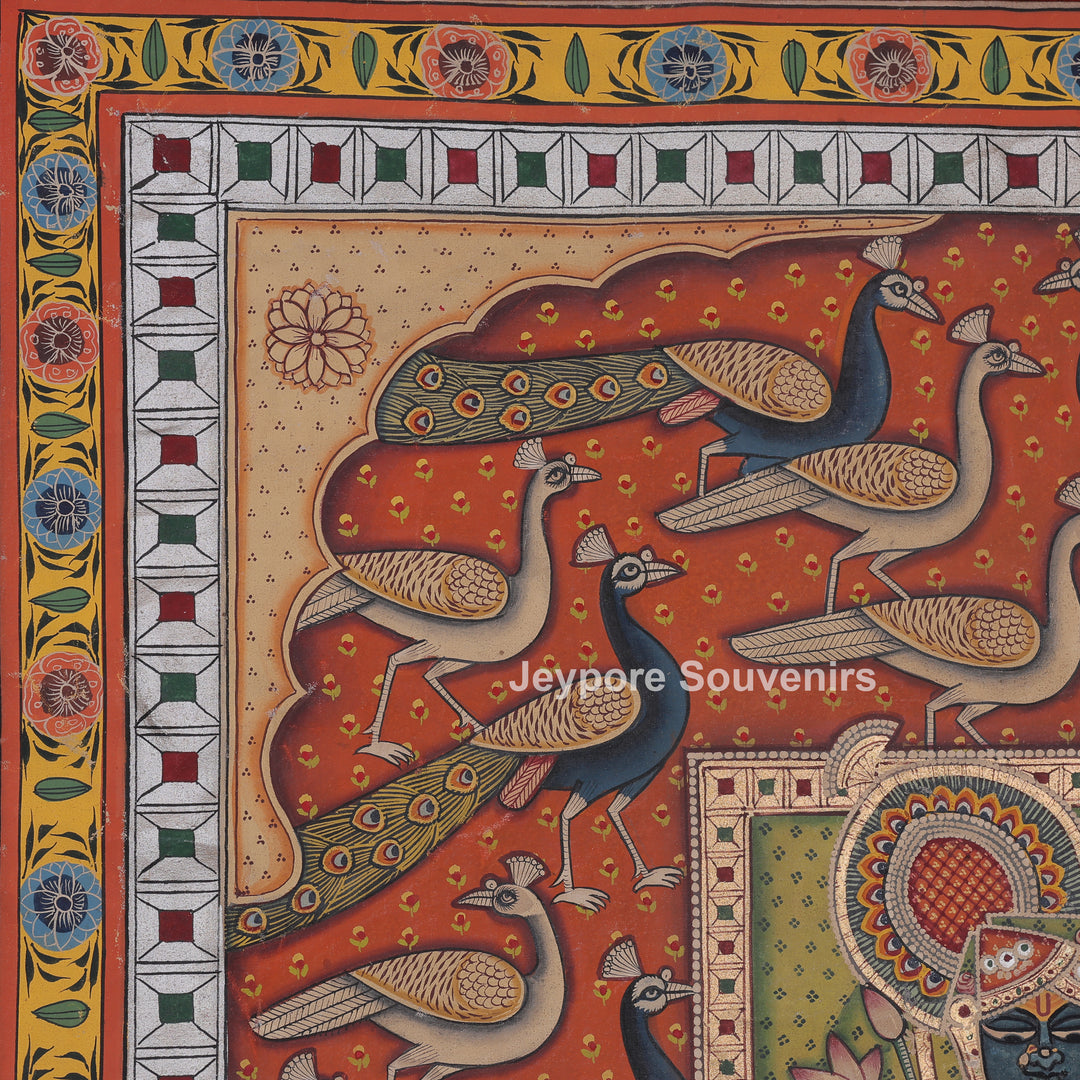 Shrinathji Surrounded by Peacocks - Pichwai Painting