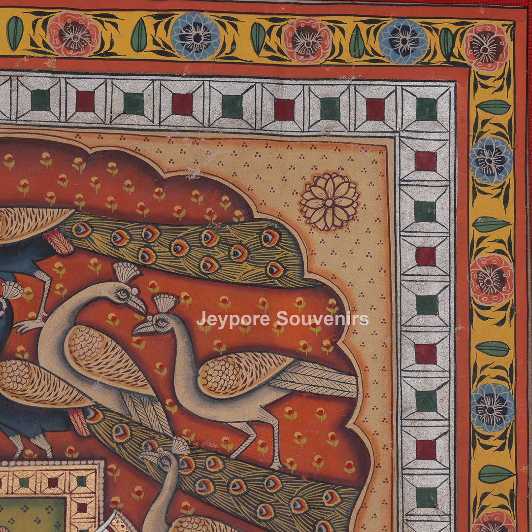 Shrinathji Surrounded by Peacocks - Pichwai Painting