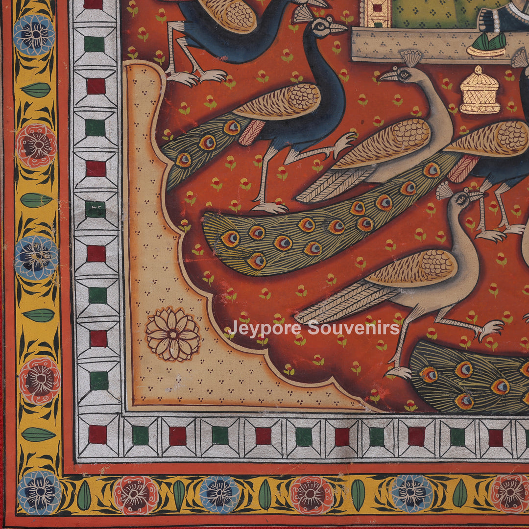 Shrinathji Surrounded by Peacocks - Pichwai Painting