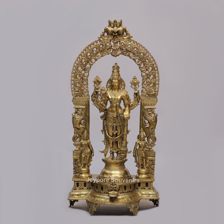 Handcrafted Brass Lord Vishnu Idol with Prabhavali Arch