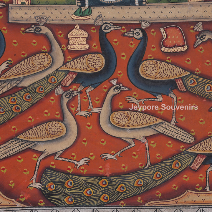 Shrinathji Surrounded by Peacocks - Pichwai Painting
