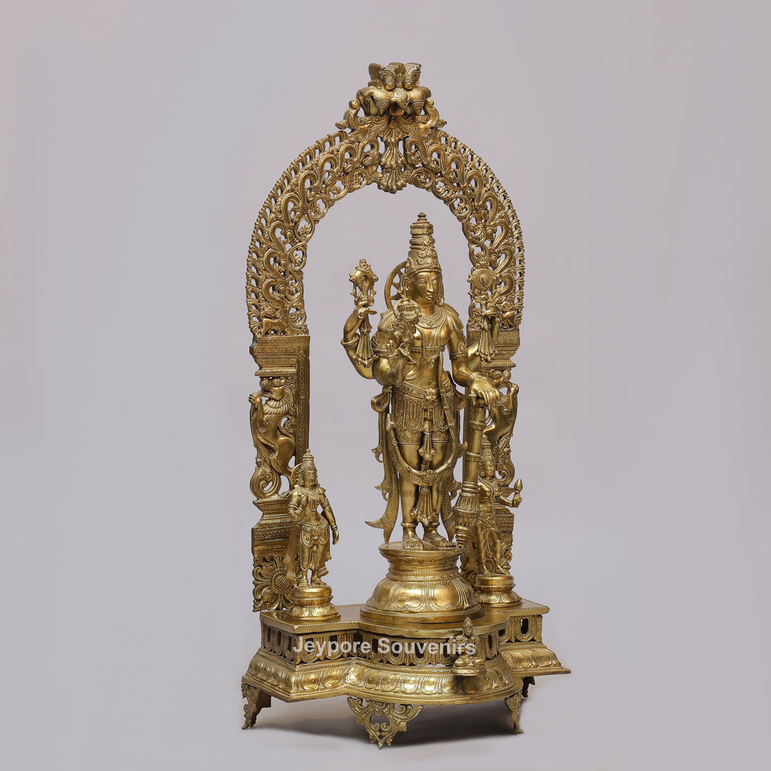 Handcrafted Brass Lord Vishnu Idol with Prabhavali Arch