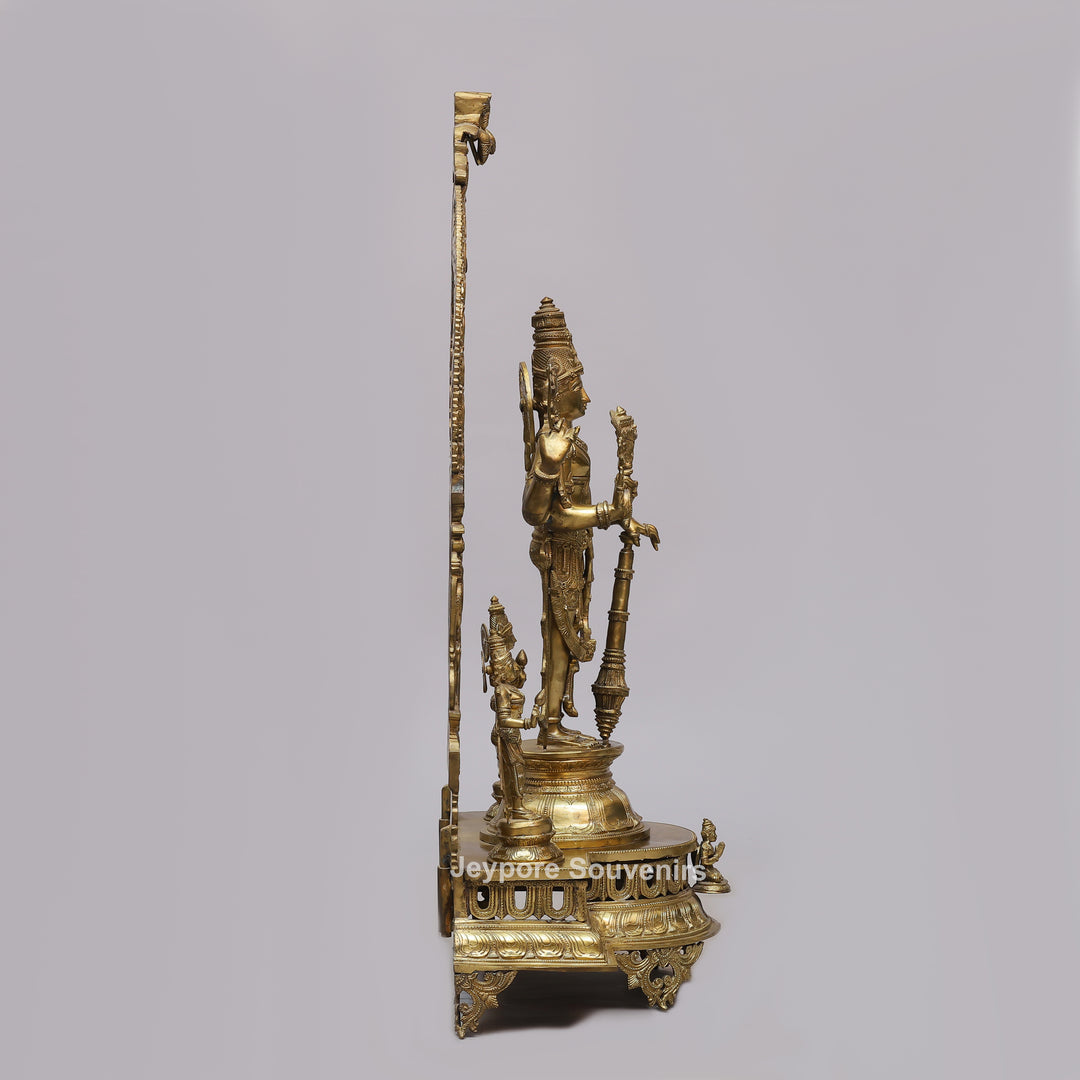 Handcrafted Brass Lord Vishnu Idol with Prabhavali Arch