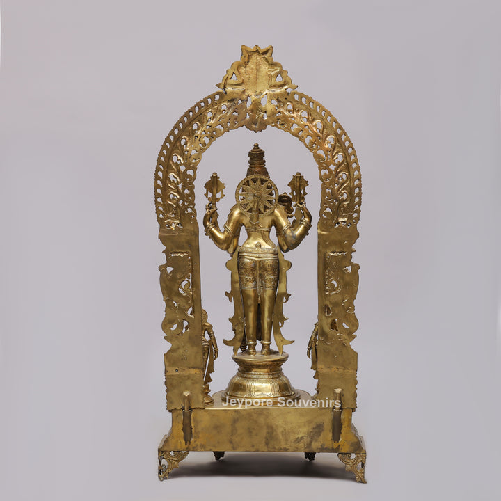 Handcrafted Brass Lord Vishnu Idol with Prabhavali Arch