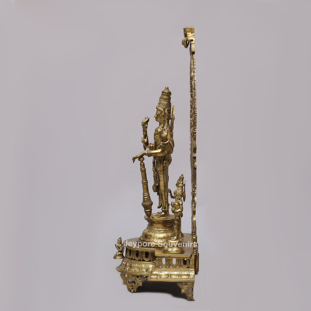 Handcrafted Brass Lord Vishnu Idol with Prabhavali Arch