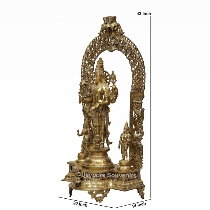 Handcrafted Brass Lord Vishnu Idol with Prabhavali Arch