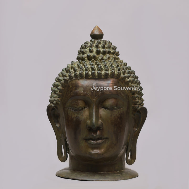 Handcrafted Antique Brass Buddha Head Sculpture