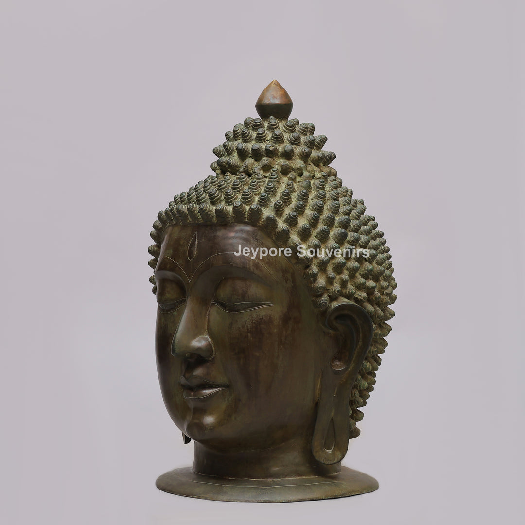 Handcrafted Antique Brass Buddha Head Sculpture