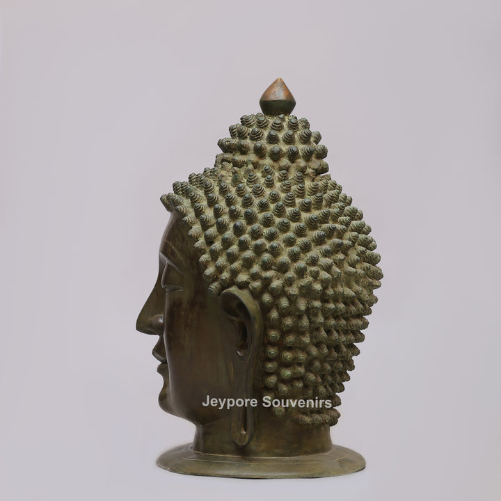 Handcrafted Antique Brass Buddha Head Sculpture