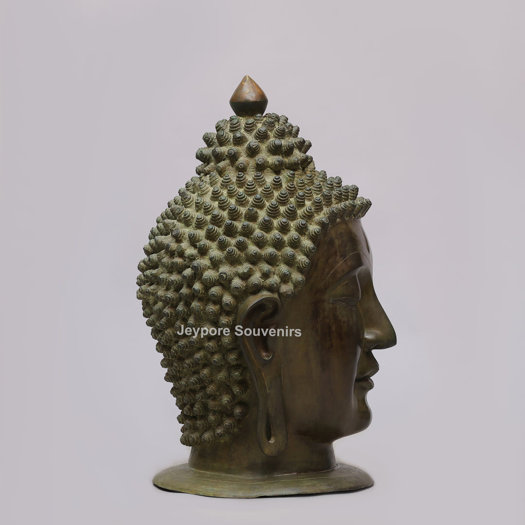 Handcrafted Antique Brass Buddha Head Sculpture