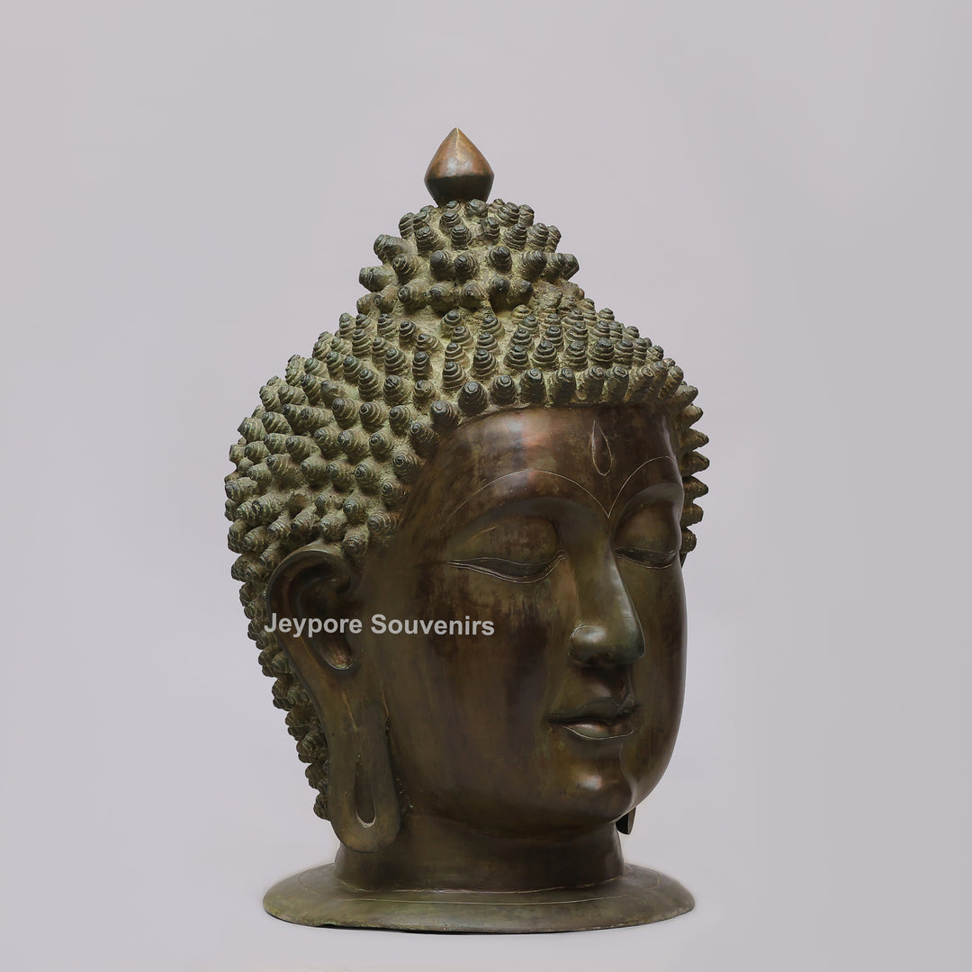 Handcrafted Antique Brass Buddha Head Sculpture