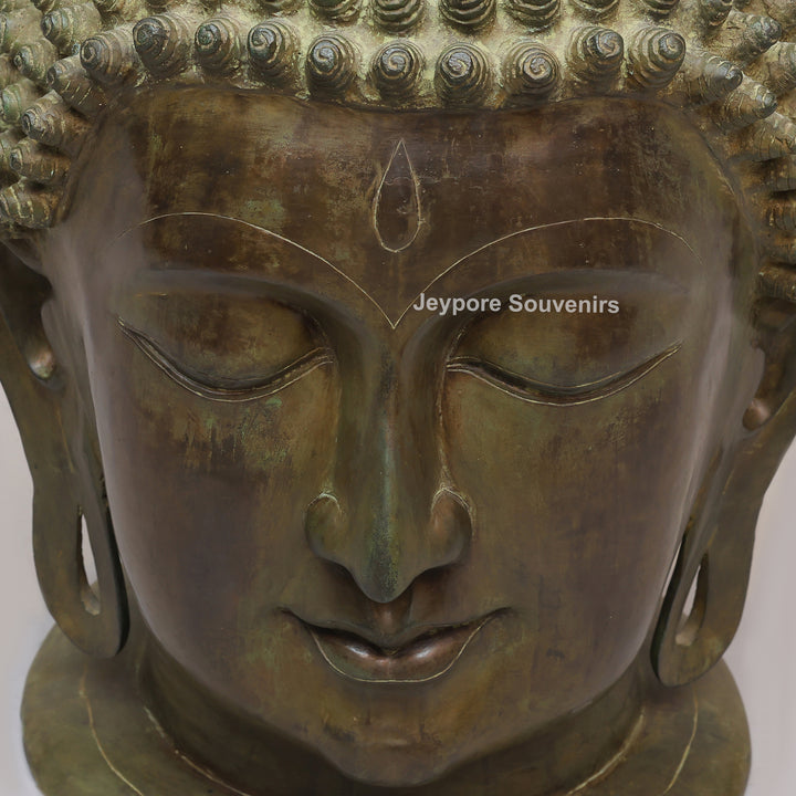Handcrafted Antique Brass Buddha Head Sculpture
