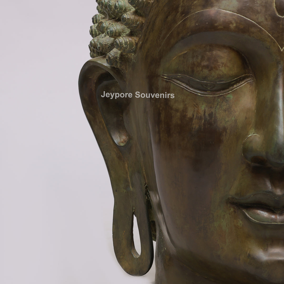 Handcrafted Antique Brass Buddha Head Sculpture