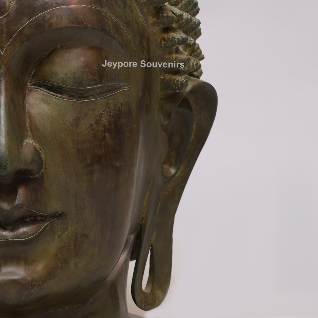 Handcrafted Antique Brass Buddha Head Sculpture