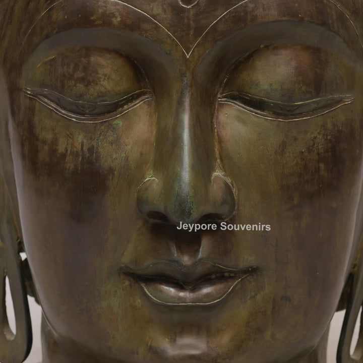 Handcrafted Antique Brass Buddha Head Sculpture