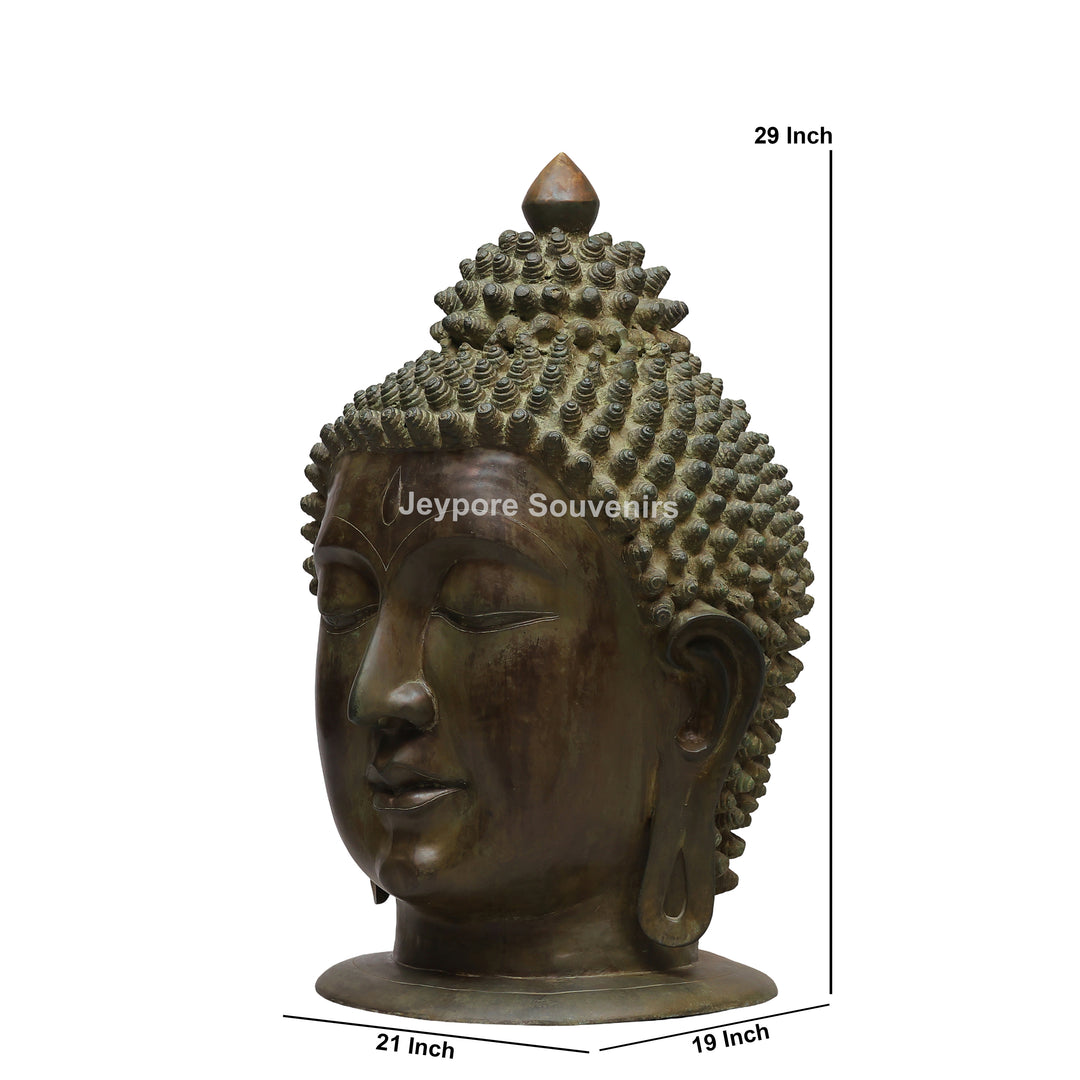 Handcrafted Antique Brass Buddha Head Sculpture