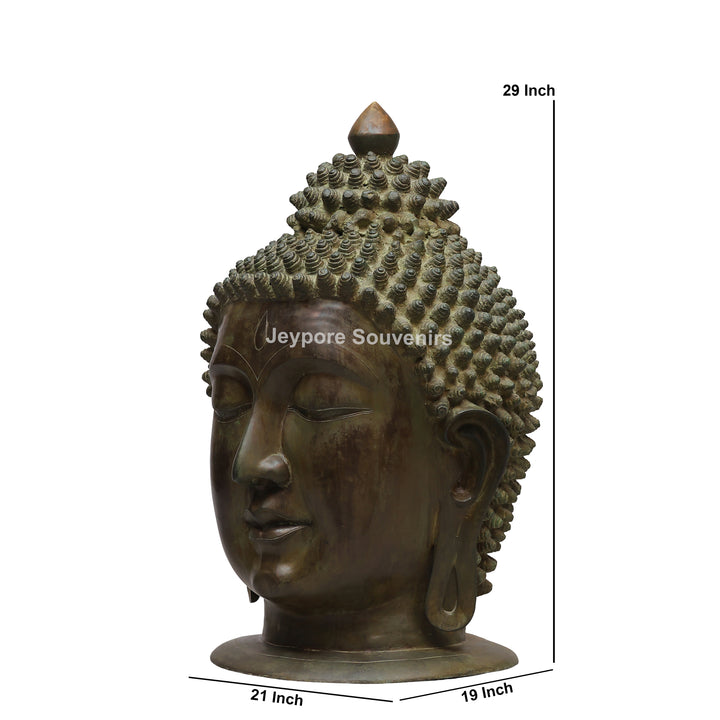 Handcrafted Antique Brass Buddha Head Sculpture