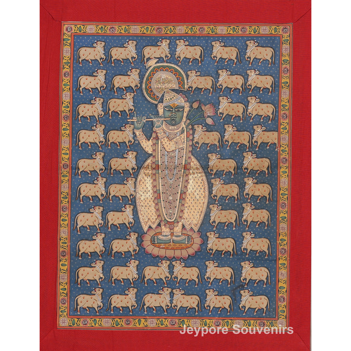Sharad Purnima Shrinathji With Cows - Handmade Pichwai