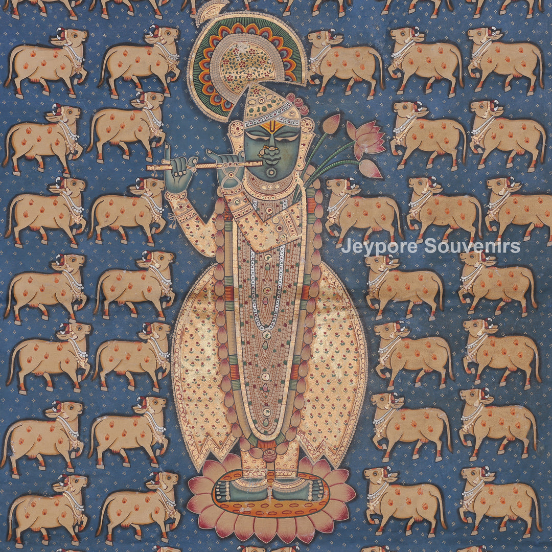 Sharad Purnima Shrinathji With Cows - Handmade Pichwai