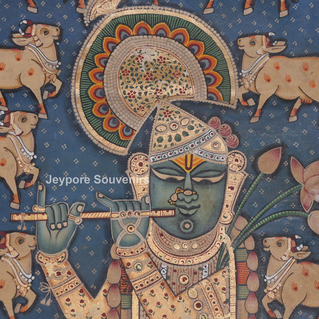 Sharad Purnima Shrinathji With Cows - Handmade Pichwai