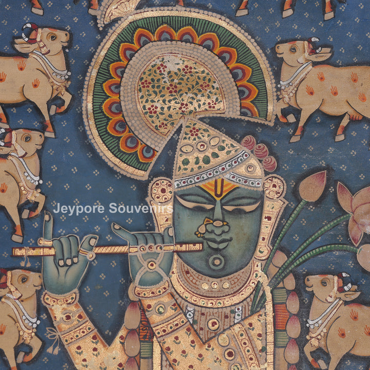 Sharad Purnima Shrinathji With Cows - Handmade Pichwai