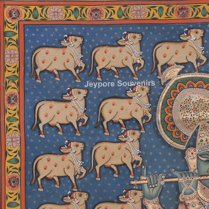 Sharad Purnima Shrinathji With Cows - Handmade Pichwai