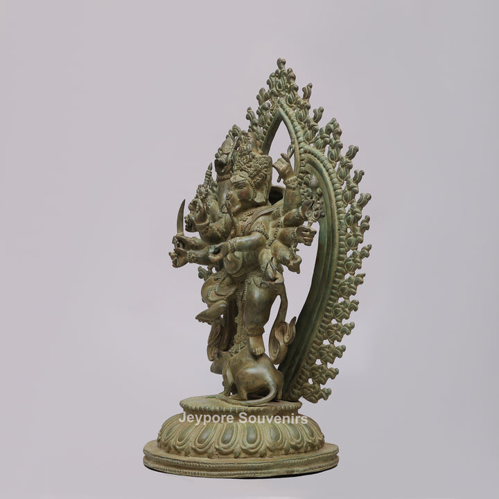 Handcrafted 12-Armed Dancing Lord Ganesha Brass Statue