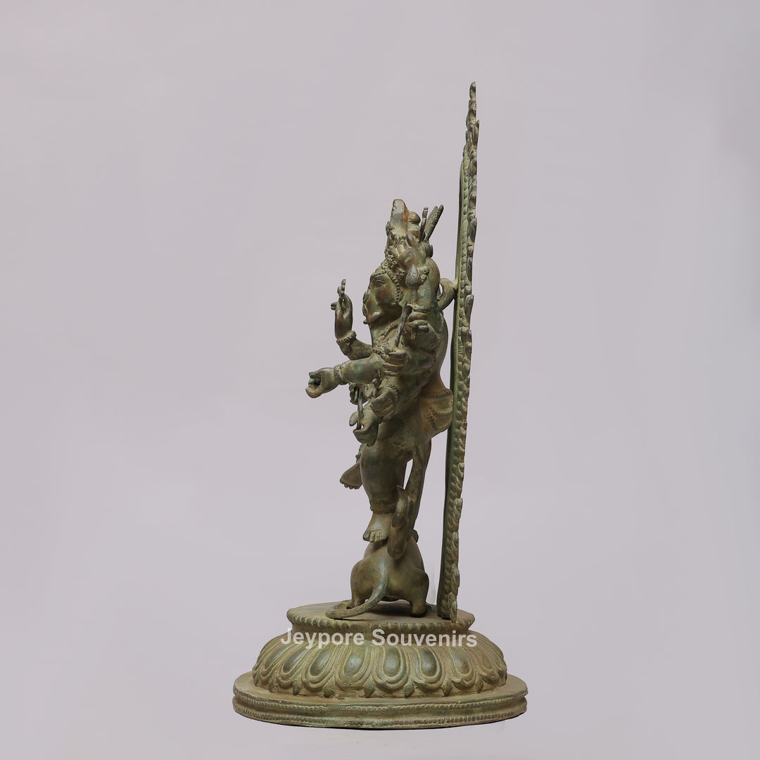 Handcrafted 12-Armed Dancing Lord Ganesha Brass Statue