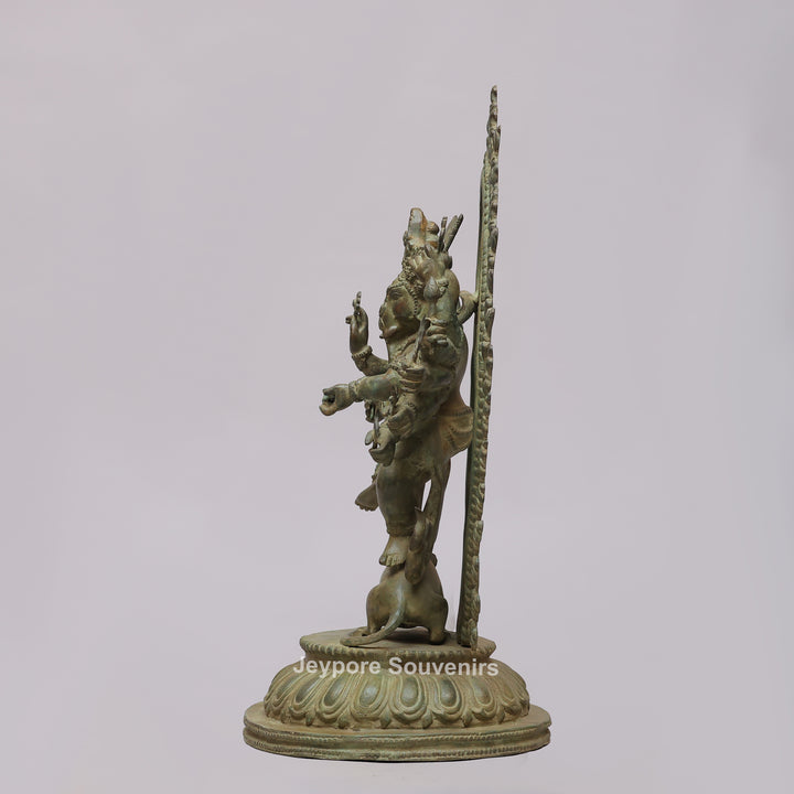Handcrafted 12-Armed Dancing Lord Ganesha Brass Statue