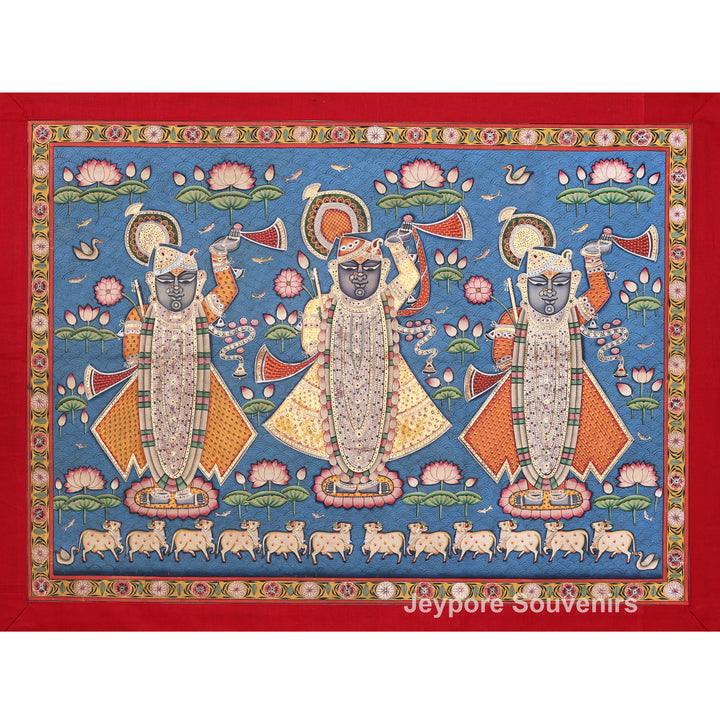 Three Figures Shrinathji - Handmade Pichwai