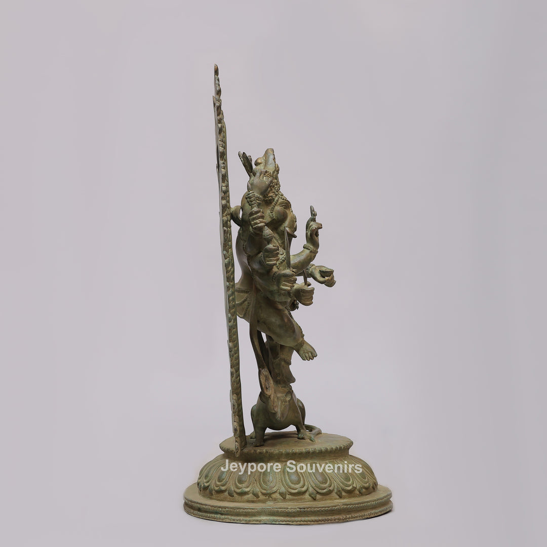 Handcrafted 12-Armed Dancing Lord Ganesha Brass Statue