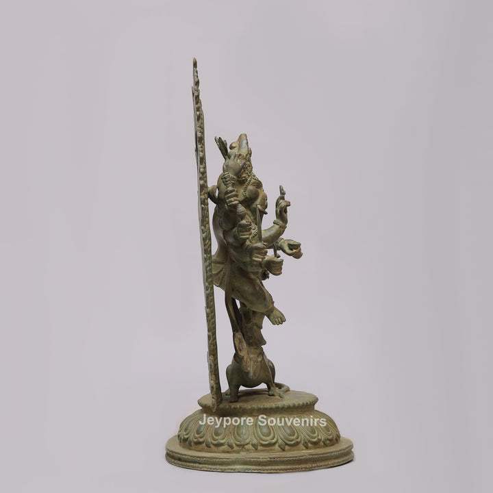 Handcrafted 12-Armed Dancing Lord Ganesha Brass Statue